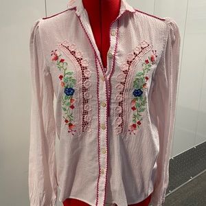 BNWT Chasing Unicorns Rocky Mountain Way Hand Embroidered Cotton Gauze Blouse